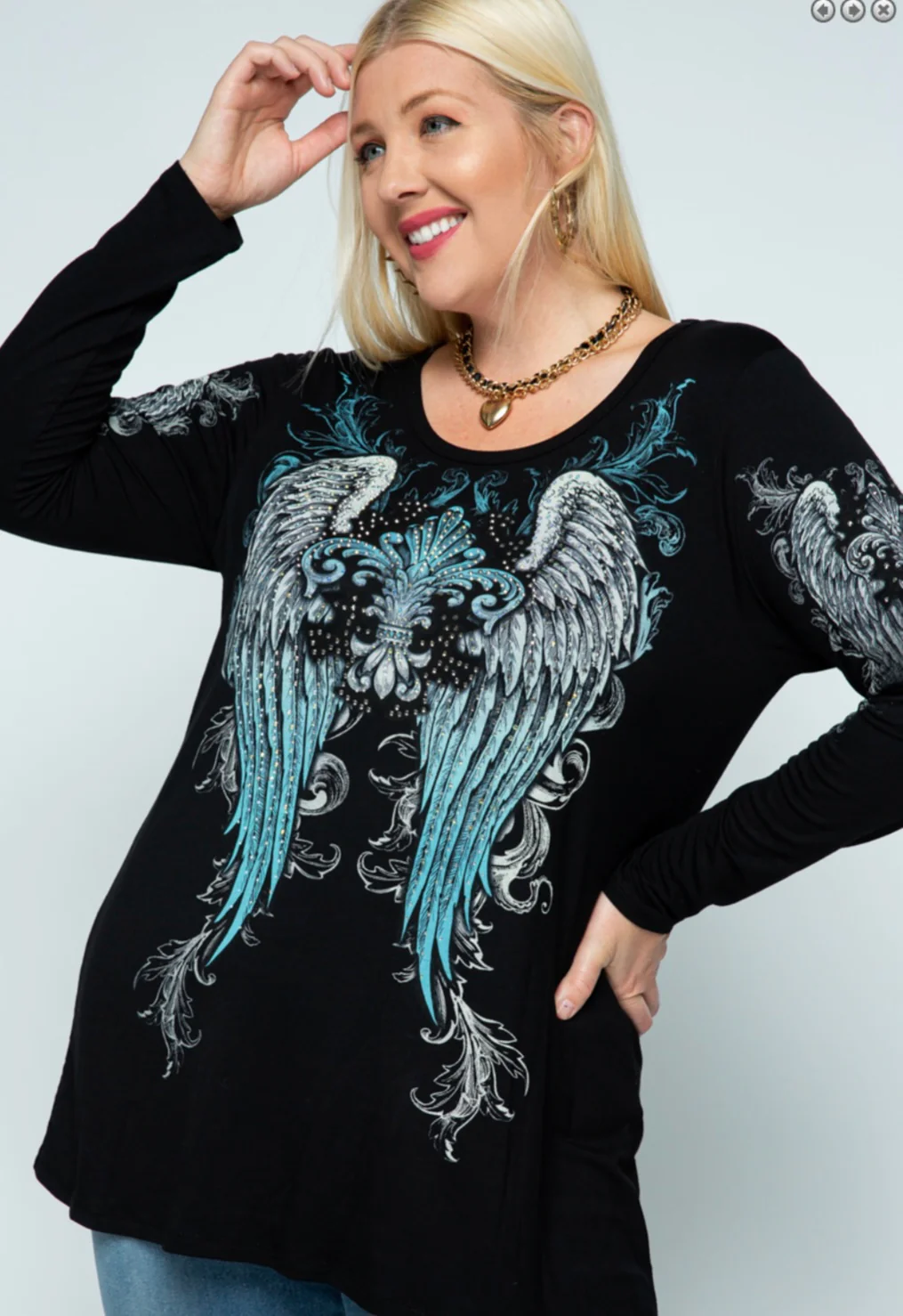 30 SD  {Angel Inspired} VOCAL Black/Teal Angel Wing Top PLUS SIZE XL 2X 3X - Image 3