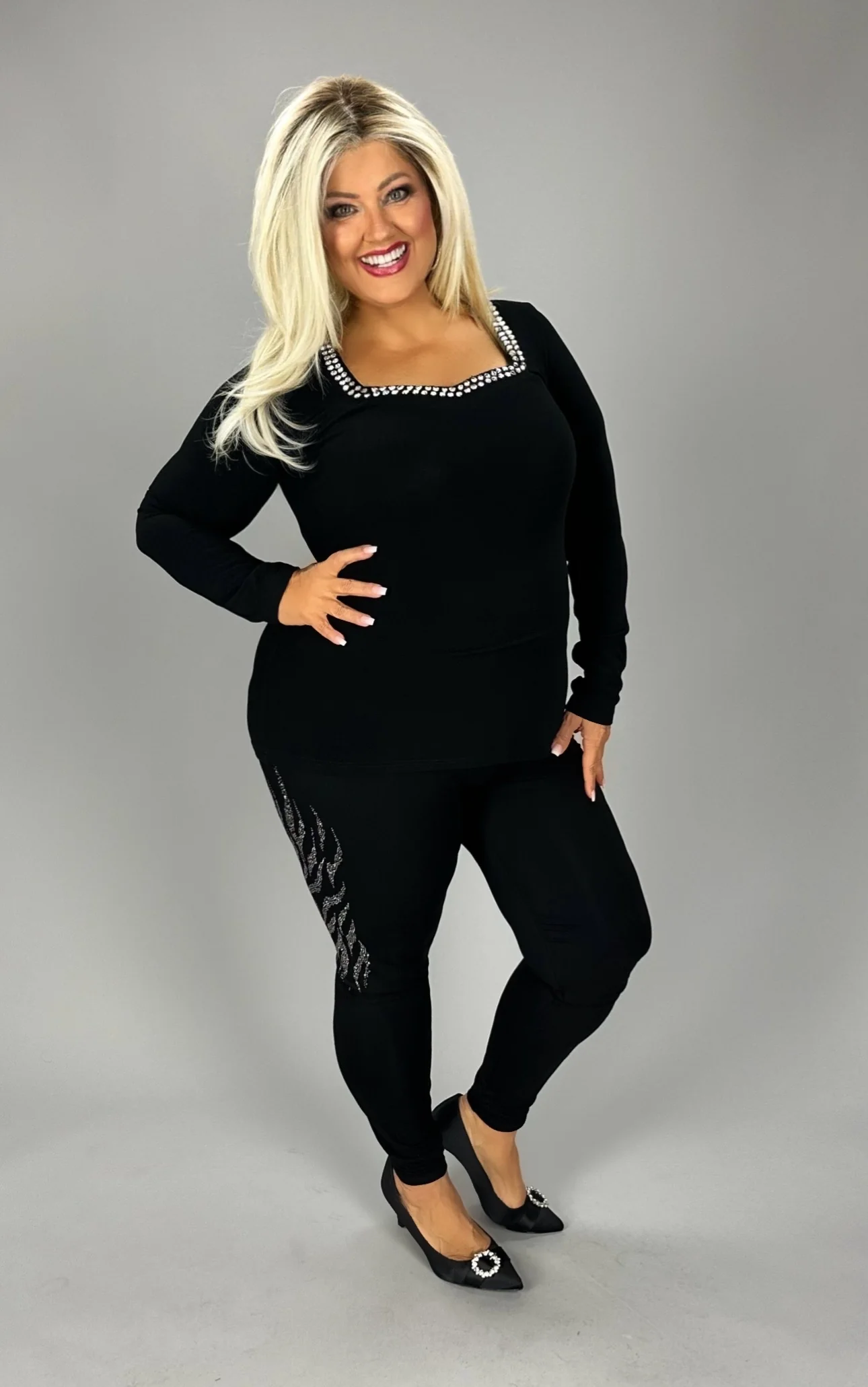 30 SD [NEW MONEY] VOCAL Black Top with Rhinestone Neck PLUS SIZE 1X 2X 3X - Image 2