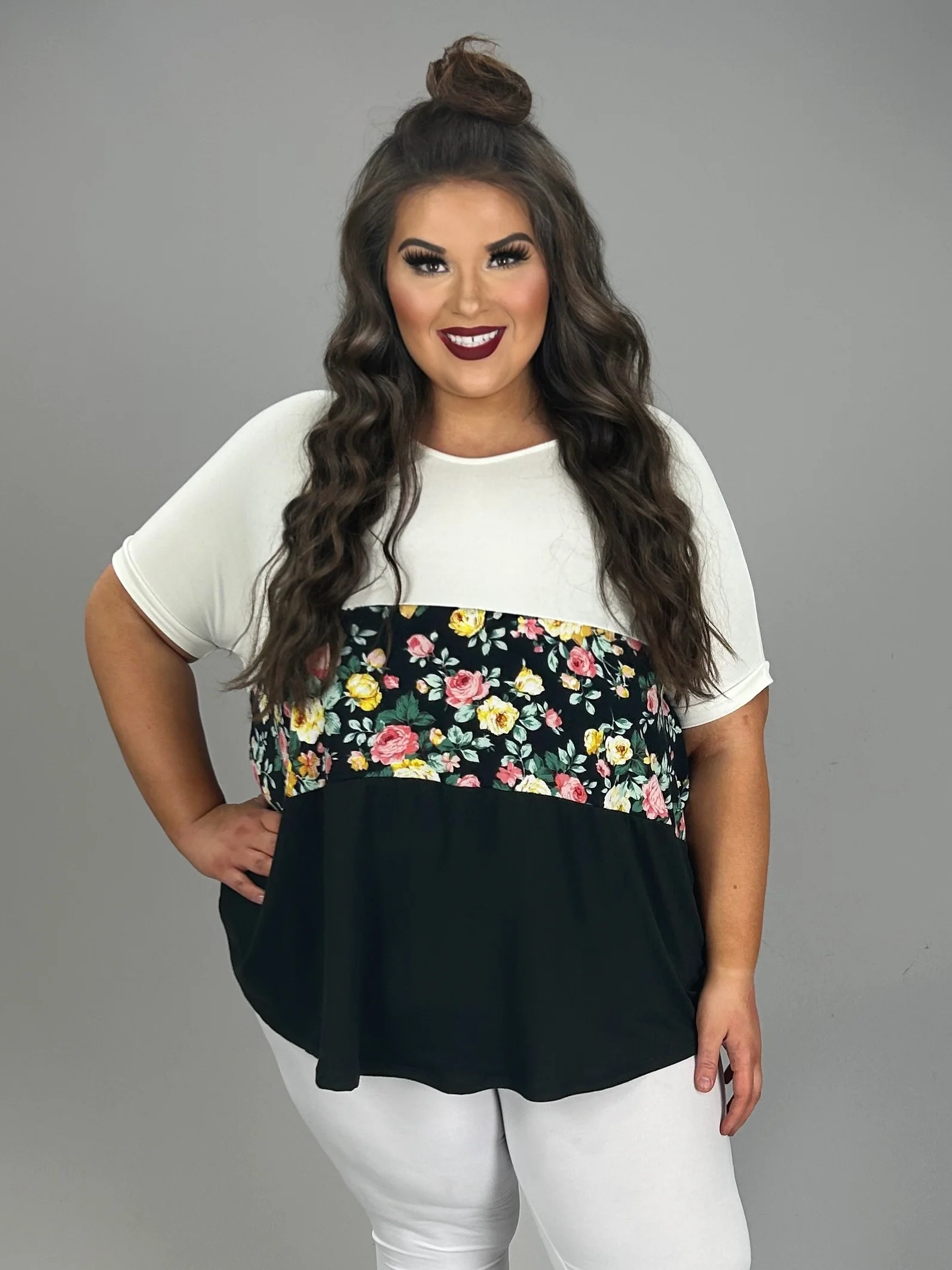 31 CP {Bloom To Perfection} Ivory/Black Floral Top PLUS SIZE XL 2X 3X - Image 3