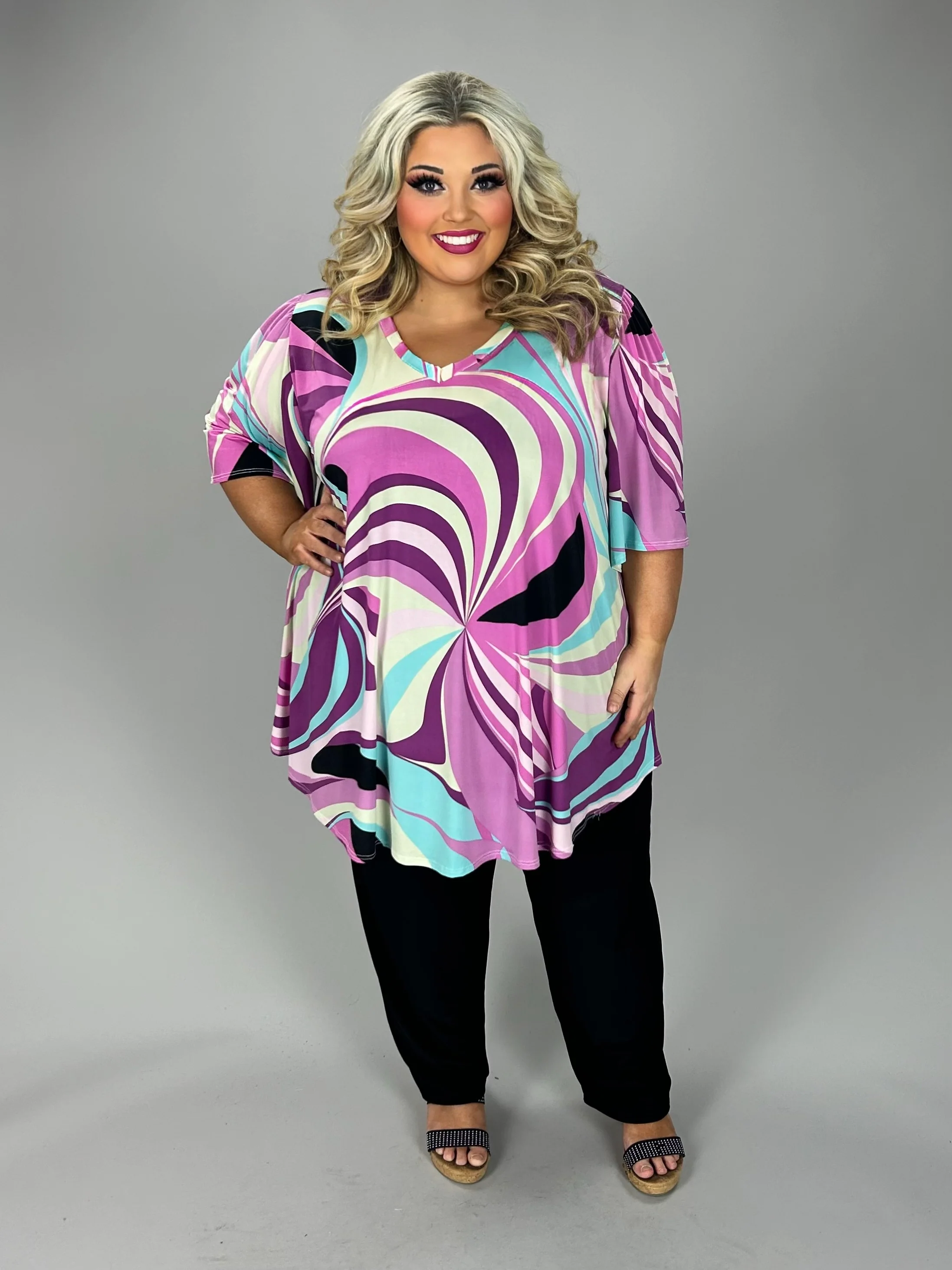 32 PSS {Come With Me} Lavender Swirl Print V-Neck Top EXTENDED PLUS SIZE 3X 4X 5X - Image 3