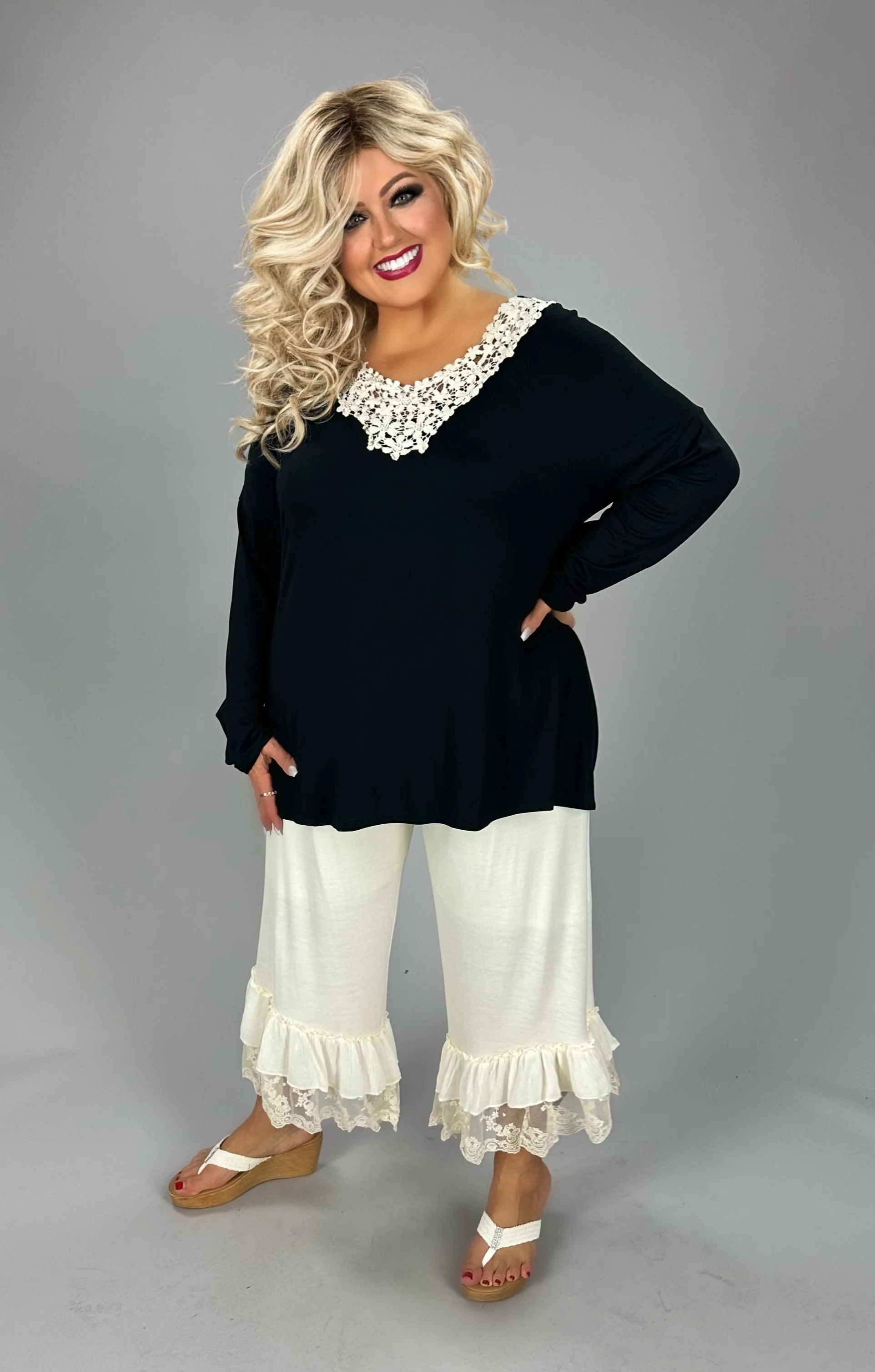 32 SD {Shine Like A Diamond} Black Top w/Ivory Crochet Neck PLUS SIZE 1X 2X 3X - Image 4