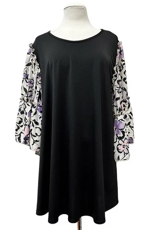 33 CP {Stolen Heart} Black Ivory Black Floral Sleeve Top EXTENDED PLUS SIZE 1X 2X 3X 4X 5X - Image 2