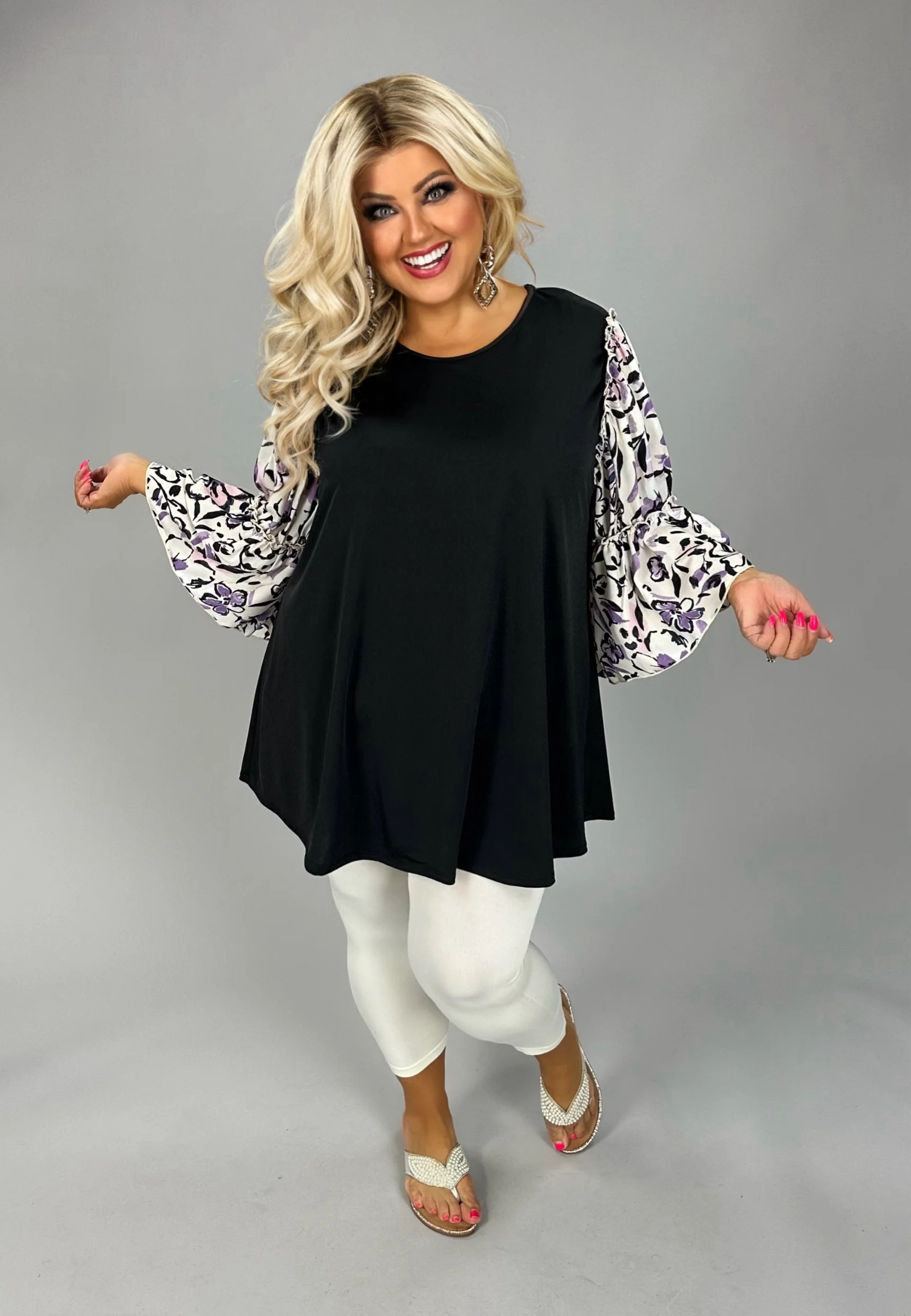 33 CP {Stolen Heart} Black Ivory Black Floral Sleeve Top EXTENDED PLUS SIZE 1X 2X 3X 4X 5X - Image 3