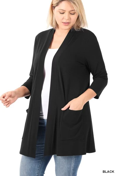 33 OT-V {Dress For Success} Black Cardigan w/Pockets PLUS SIZE 1X 2X 3X - Image 2