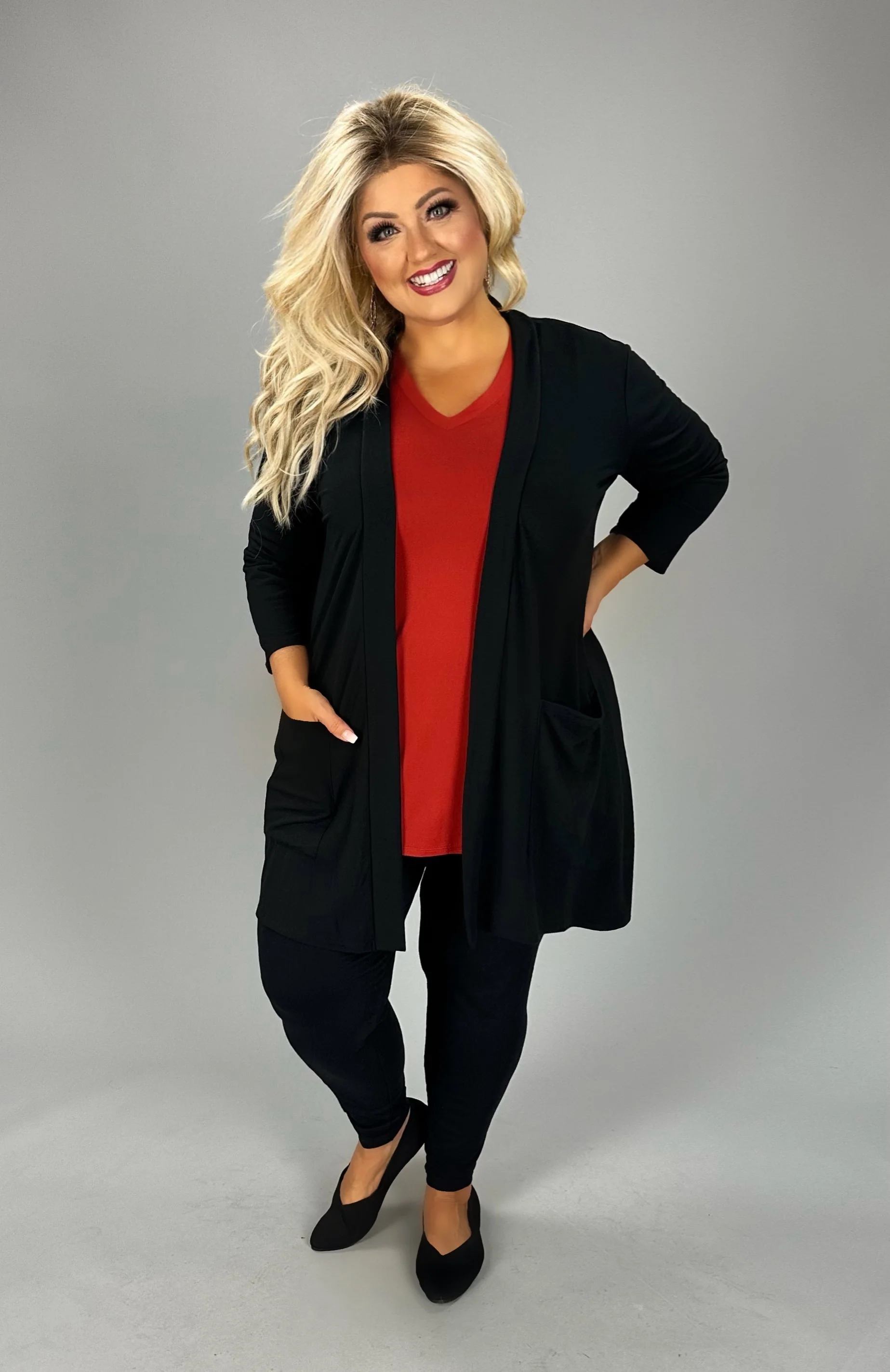 33 OT-V {Dress For Success} Black Cardigan w/Pockets PLUS SIZE 1X 2X 3X - Image 3