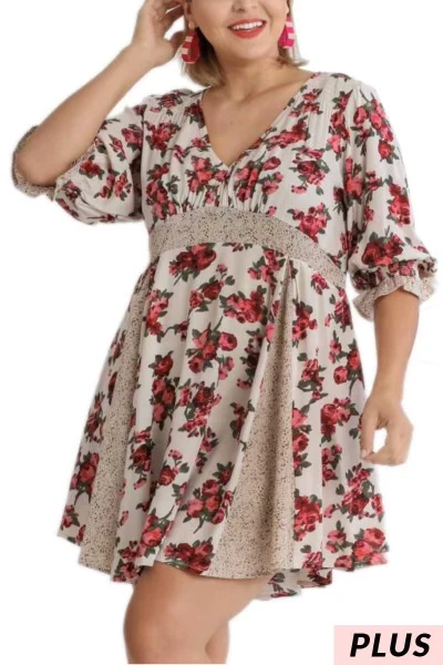33 PQ-C {The Style Lives On} Umgee Cream Floral Dress PLUS SIZE XL 1X 2X - Image 3