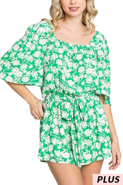 33 RP-R {Awaken Your Fantasy} Green Floral Lined Romper PLUS SIZE 1X 2X 3X - Image 2