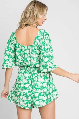 33 RP-R {Awaken Your Fantasy} Green Floral Lined Romper PLUS SIZE 1X 2X 3X - Image 3