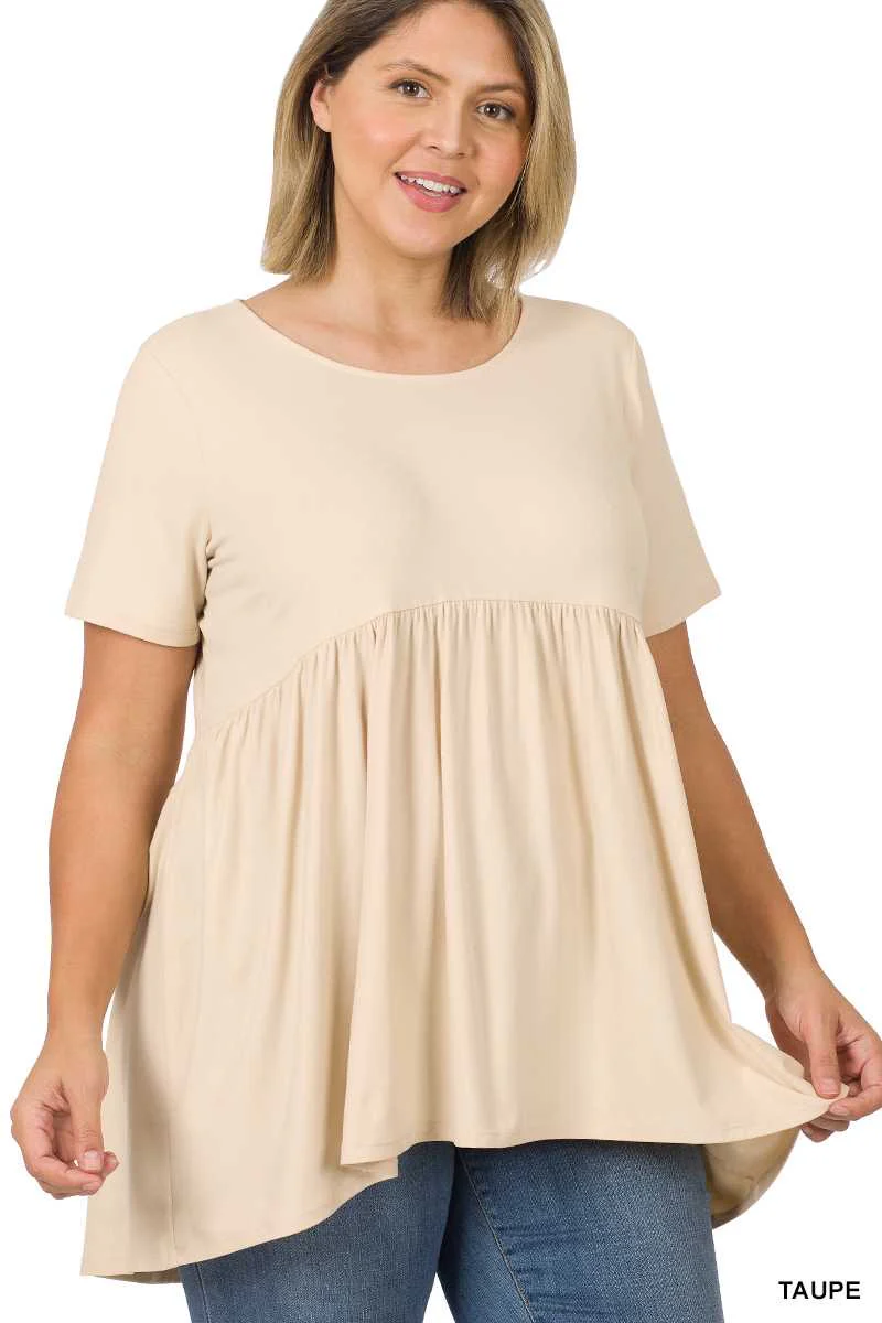 68 SSS-W {Blessed With Curvy} Taupe Babydoll Tunic PLUS SIZE 1X 2X 3X - Image 3