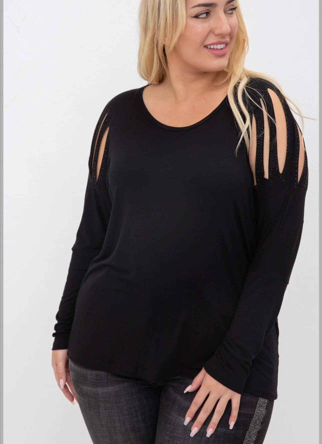 35 SD {Vogue Views} VOCAL Black Cut Out Sleeve Top PLUS SIZE XL 2X 3X - Image 2