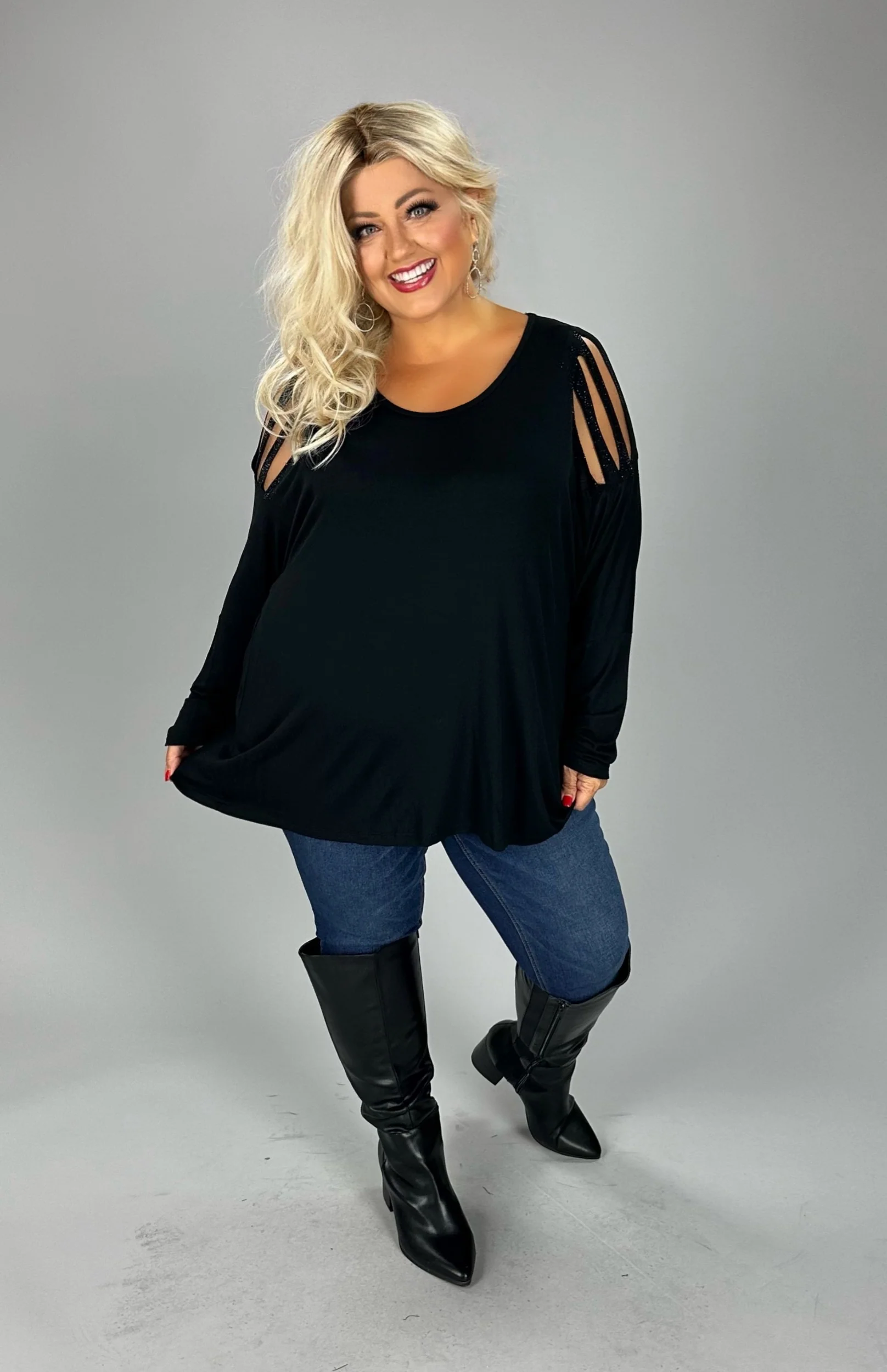 35 SD {Vogue Views} VOCAL Black Cut Out Sleeve Top PLUS SIZE XL 2X 3X - Image 4
