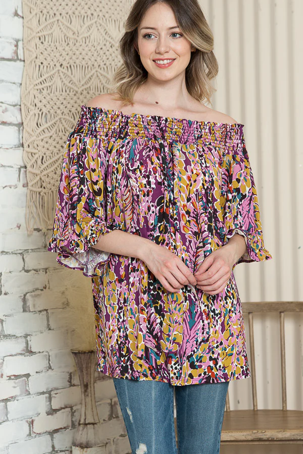 36 OS {Forever Fabulous} Purple Print Off Shoulder Top PLUS SIZE XL 2X 3X - Image 5