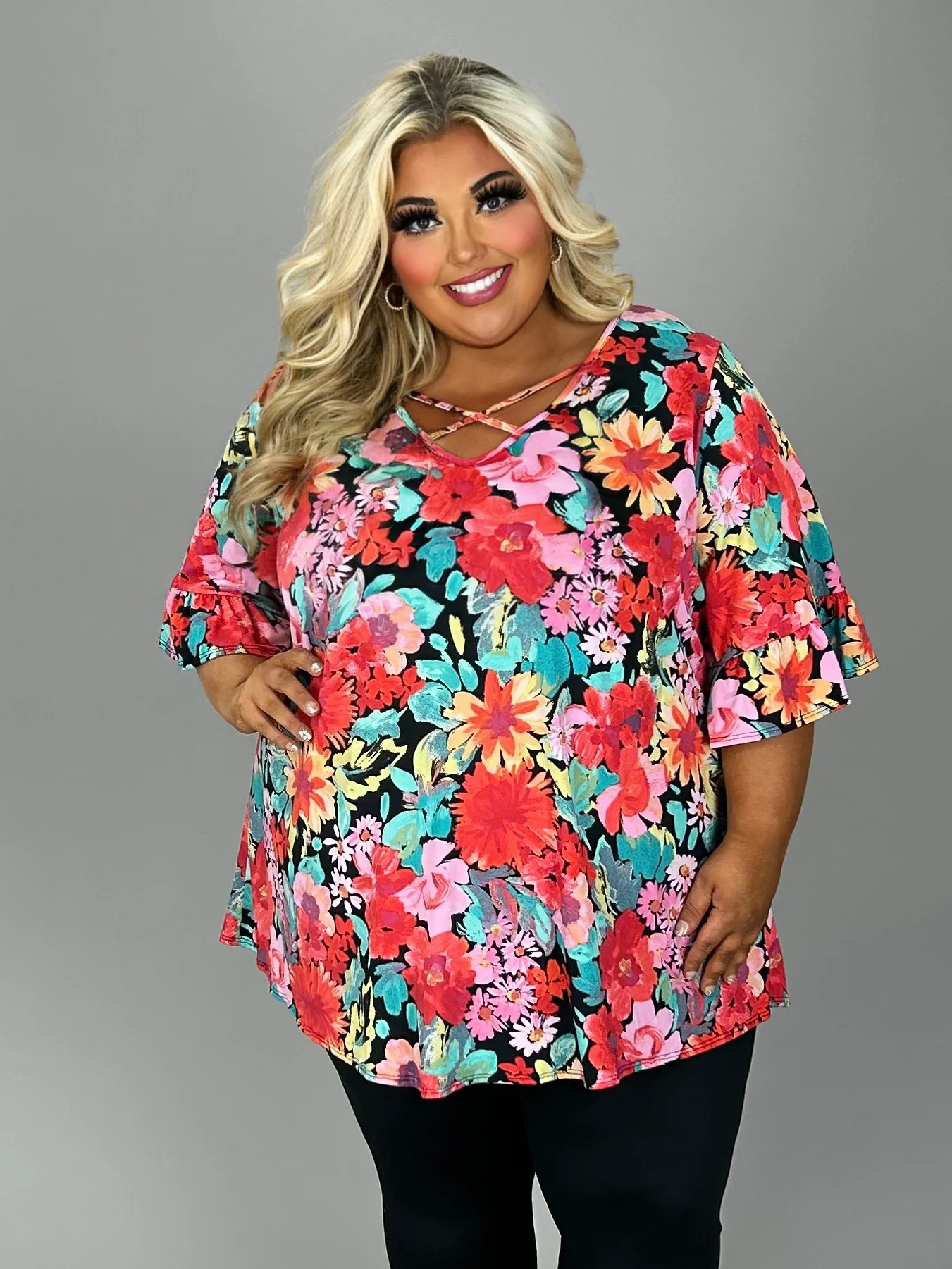 36 PQ {Get Out Of Town} Black Floral Criss-Cross Top CURVY BRAND!!! EXTENDED PLUS SIZE 3X 4X 5X 6X - Image 3