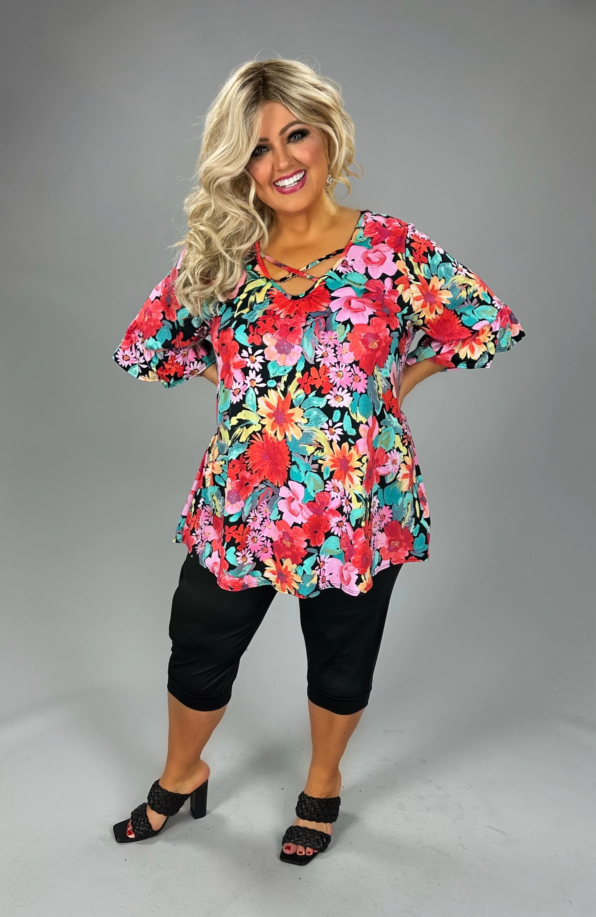 36 PQ {Get Out Of Town} Black Floral Criss-Cross Top CURVY BRAND!!! EXTENDED PLUS SIZE 3X 4X 5X 6X - Image 4