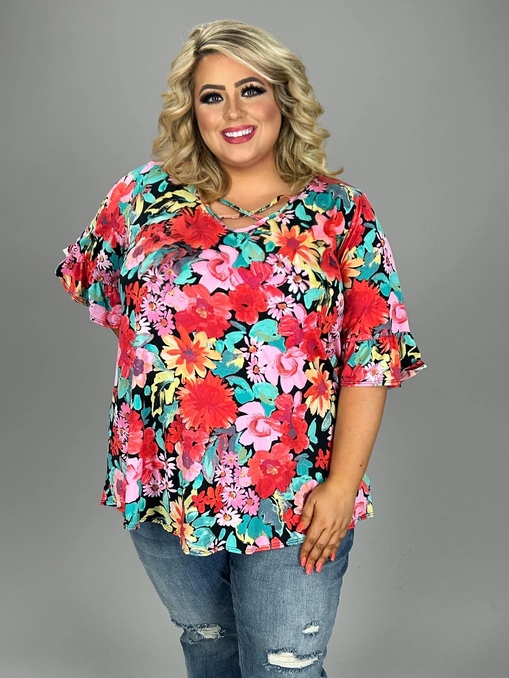 36 PQ {Get Out Of Town} Black Floral Criss-Cross Top CURVY BRAND!!! EXTENDED PLUS SIZE 3X 4X 5X 6X - Image 5