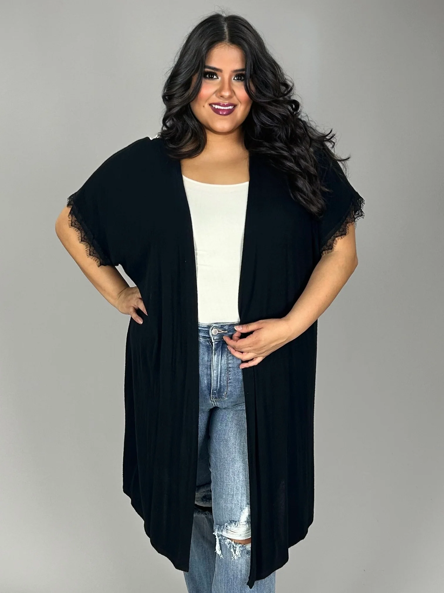 37 OT {Choosing Joy} VOCAL Black/Peach Floral Kimono PLUS SIZE XL 2X 3X - Image 3