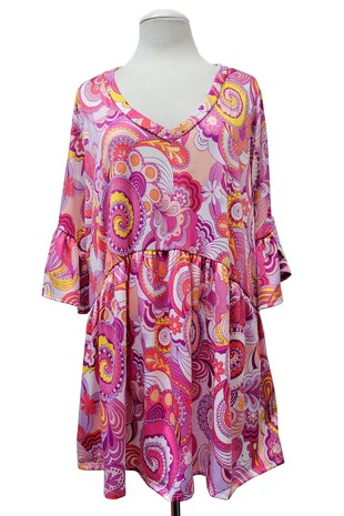 37 PSS {Old Soul} Pink Paisley V-Neck Babydoll Top EXTENDED PLUS SIZE 3X 4X 5X - Image 4