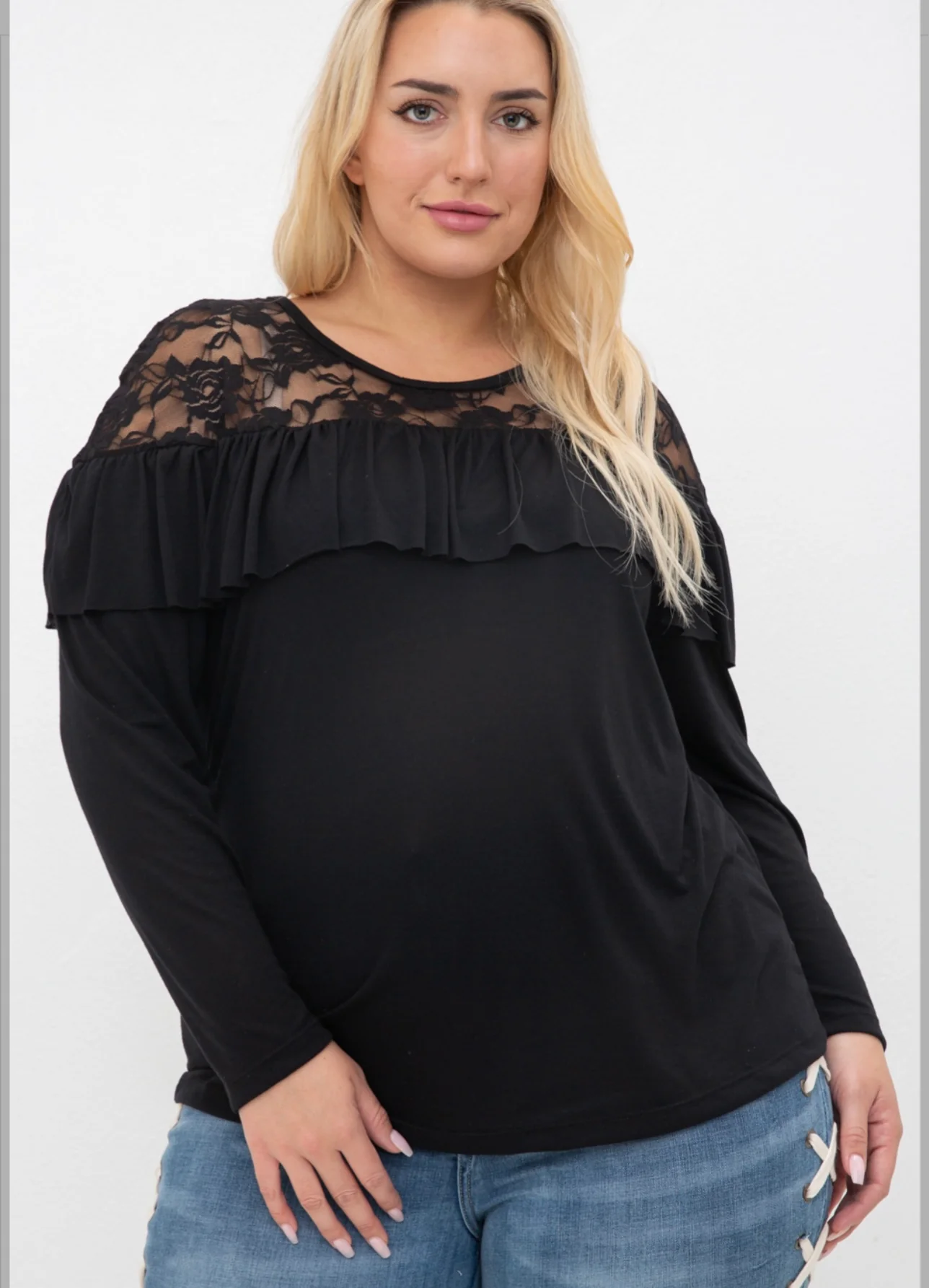 37 SD {Lace To Impress} VOCAL Black Lace Ruffle Top PLUS SIZE XL 2X 3X - Image 2