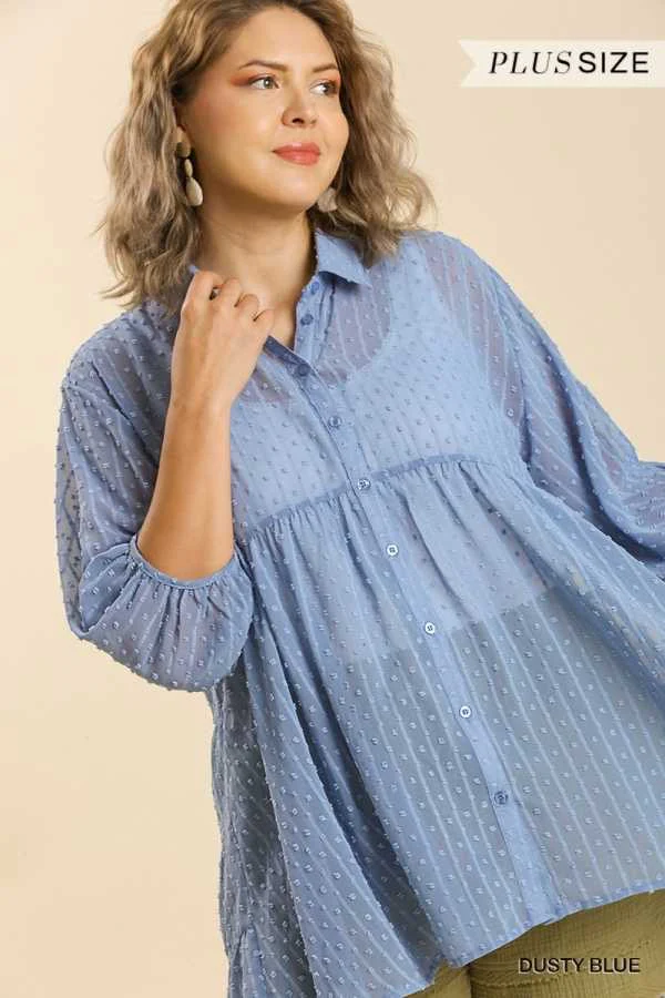 39 SQ-E {Bring On The Fun} Umgee Dusty Blue Swiss Dot Tunic PLUS SIZE XL 1X 2X - Image 3
