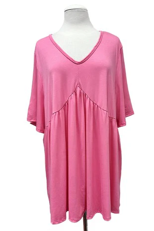 41 SSS {By The Book} Bubblegum Pink V-Neck Babydoll Top PLUS SIZE 1X 2X 3X - Image 2
