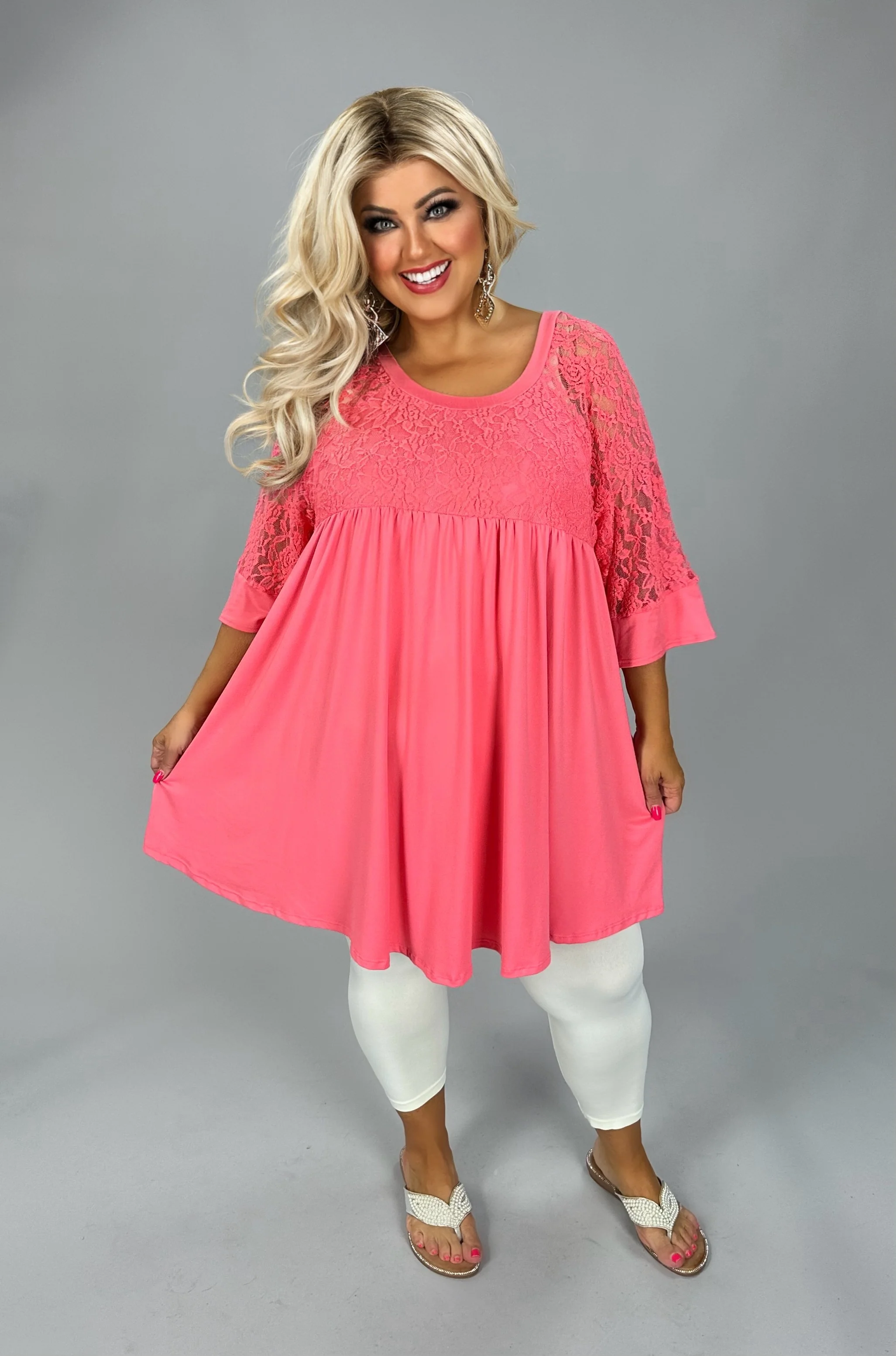 41 SSS {In The Details} Coral Floral Lace Babydoll Tunic CURVY BRAND EXTENDED PLUS SIZE 1X 2X 3X 4X 5X 6X - Image 3