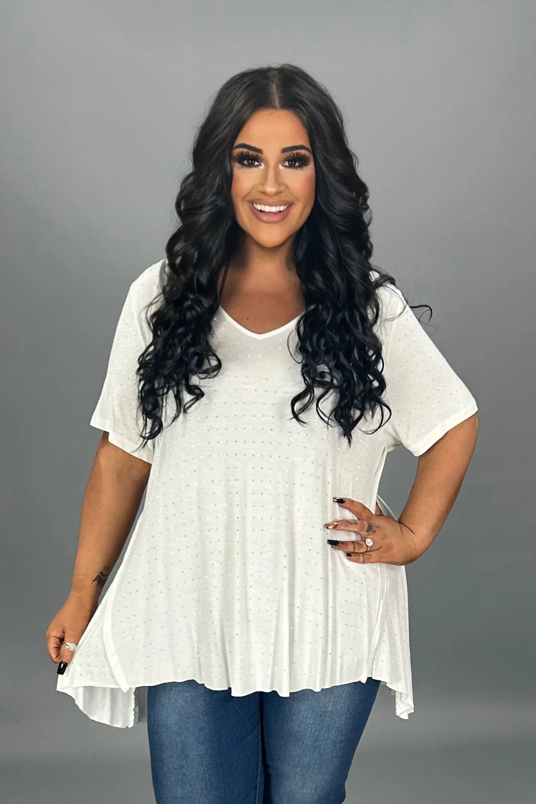 44 SD “VOCAL” {Haste Makes Waste}  Off White Top w/Rhinestones PLUS SIZE XL 2X 3X - Image 3