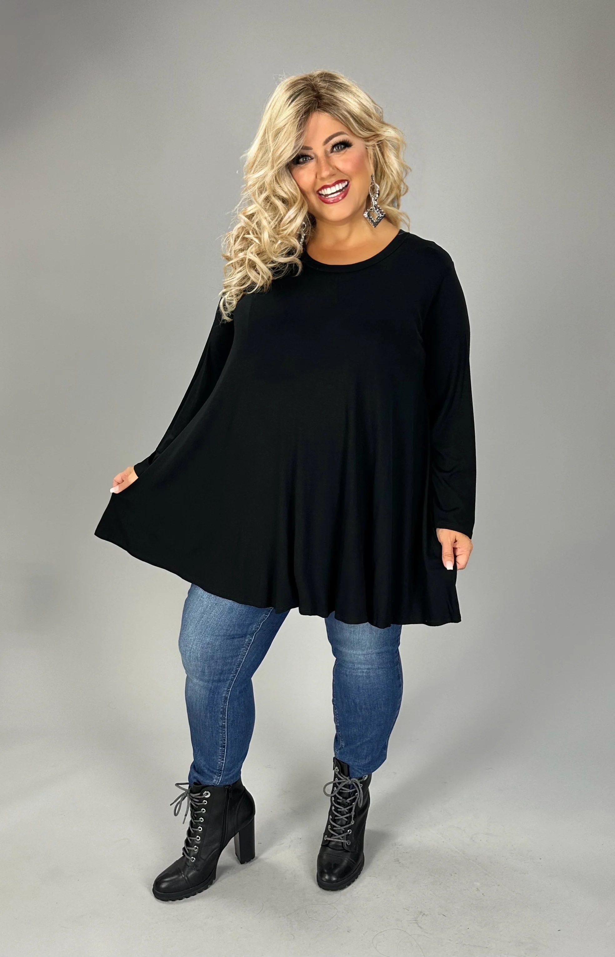44 SLS {Night Views} Black Round Hem & Neck Tunic  CURVY BRAND!!! EXTENDED PLUS SIZE XL 2X 3X 4X 5X 6X (May Size Down 1 Size) - Image 3