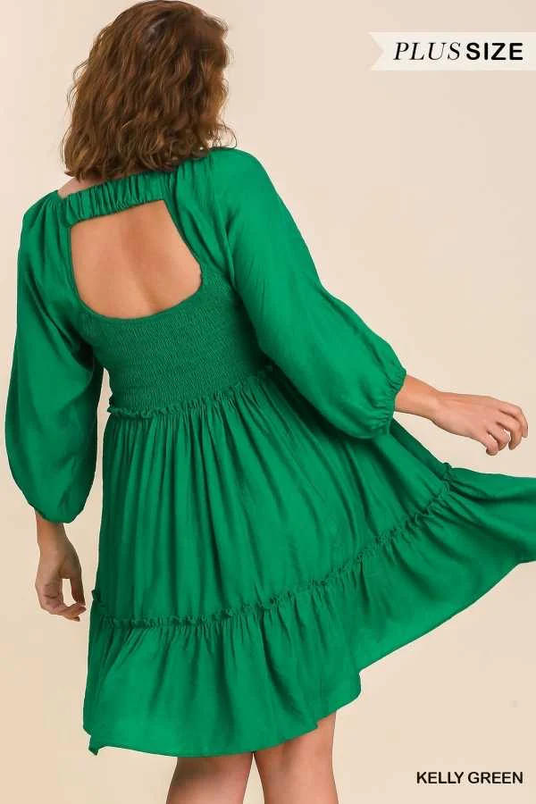 46 SQ-B {Into Bliss} Umgee Kelly Green Smocked Dress PLUS SIZE XL 1X 2X - Image 3