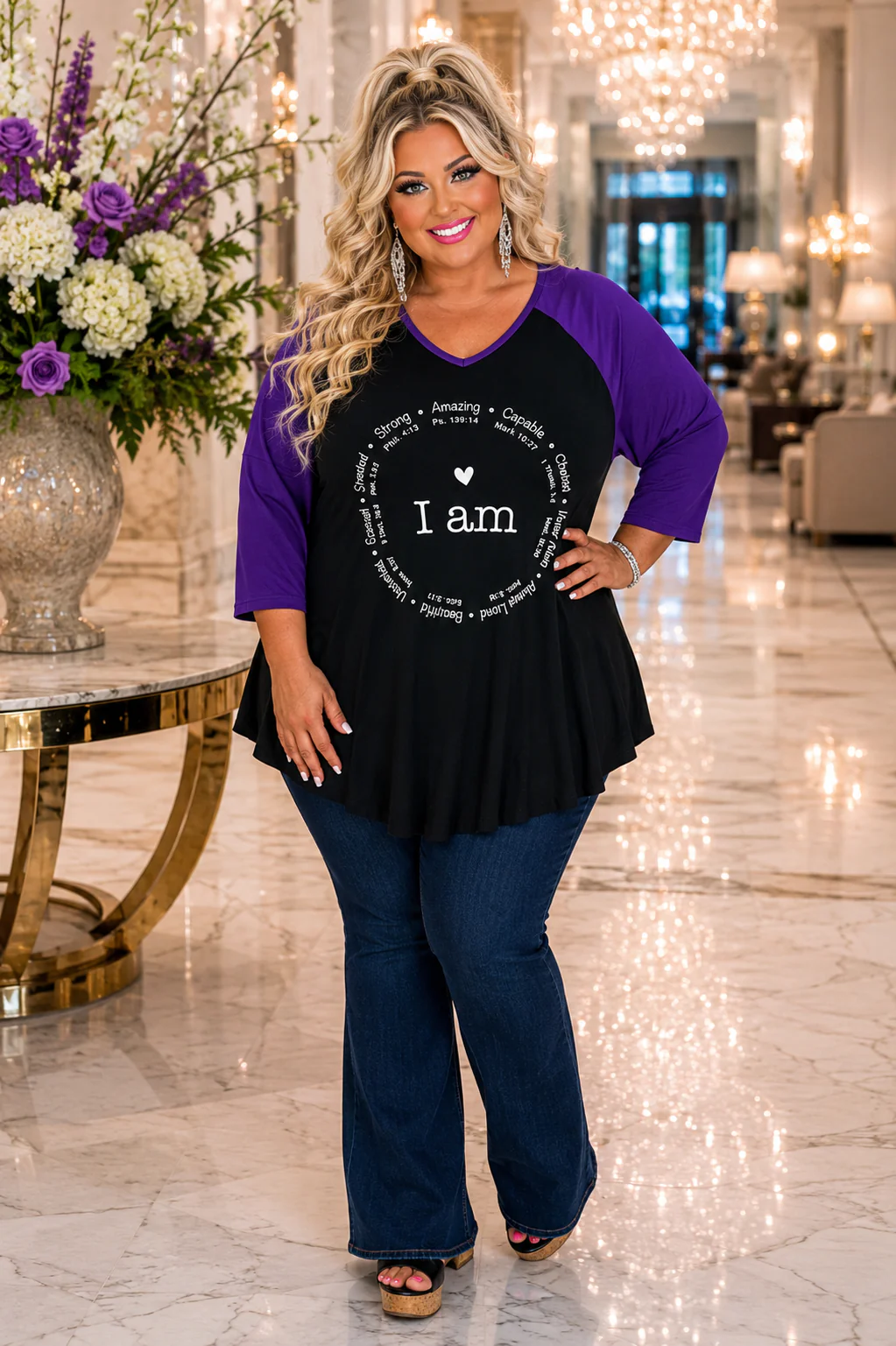 47 GT {I Am} Black/Purple Graphic Tee PLUS SIZE XL 2X 3X 4X 5X 6X (May Size Down 1 Size)