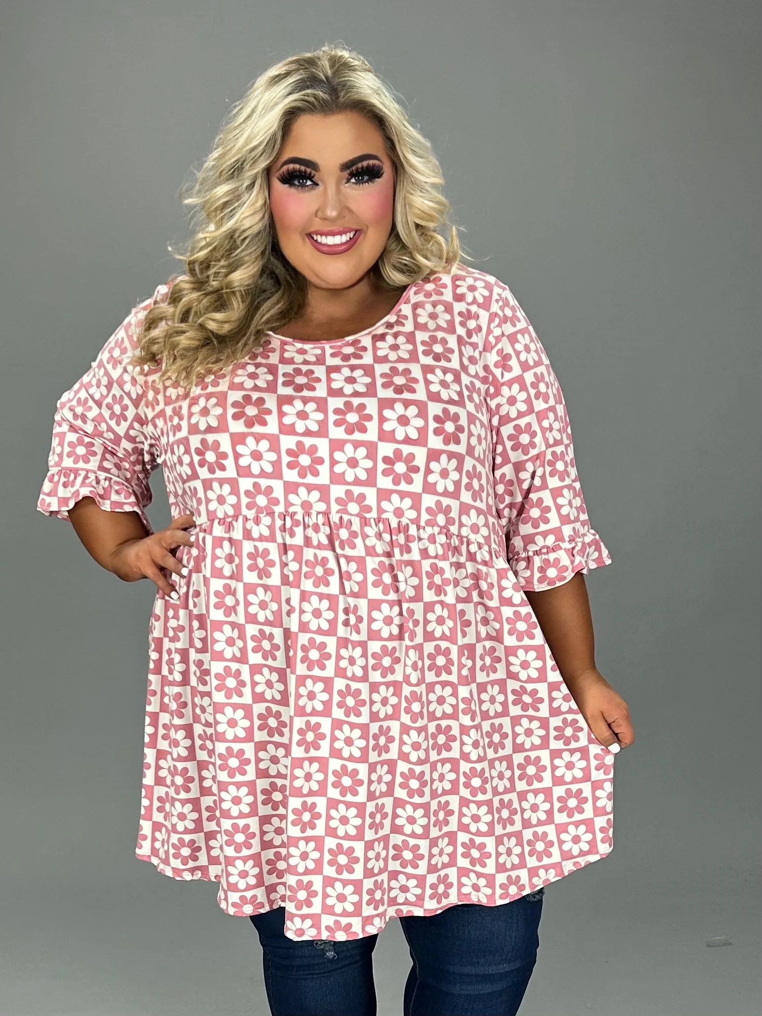 48 PSS {Be My Sweetie} Mauve/Ivory  Babydoll Tunic PLUS SIZE 1X 2X 3X - Image 2