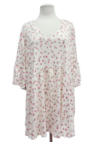 48 PSS {Whimsical Notiion} Ivory/Pink Floral Babydoll Top PLUS SIZE 1X 2X 3X - Image 2