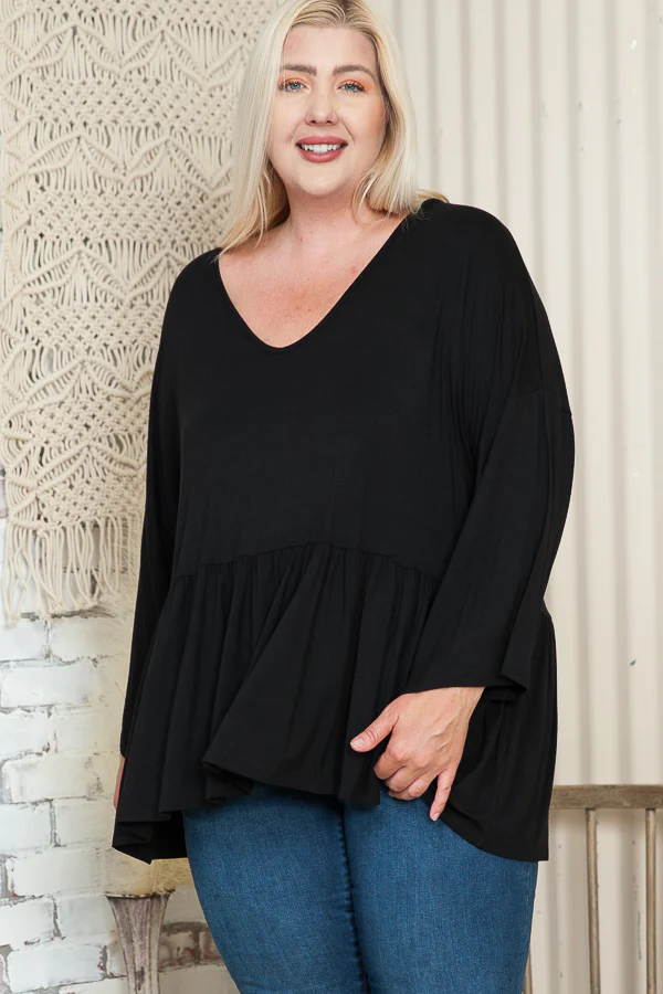 48 SQ {Sweet Poetry} Black V-Neck Peplum Top EXTENDED PLUS SIZE 3X 4X 5X - Image 3