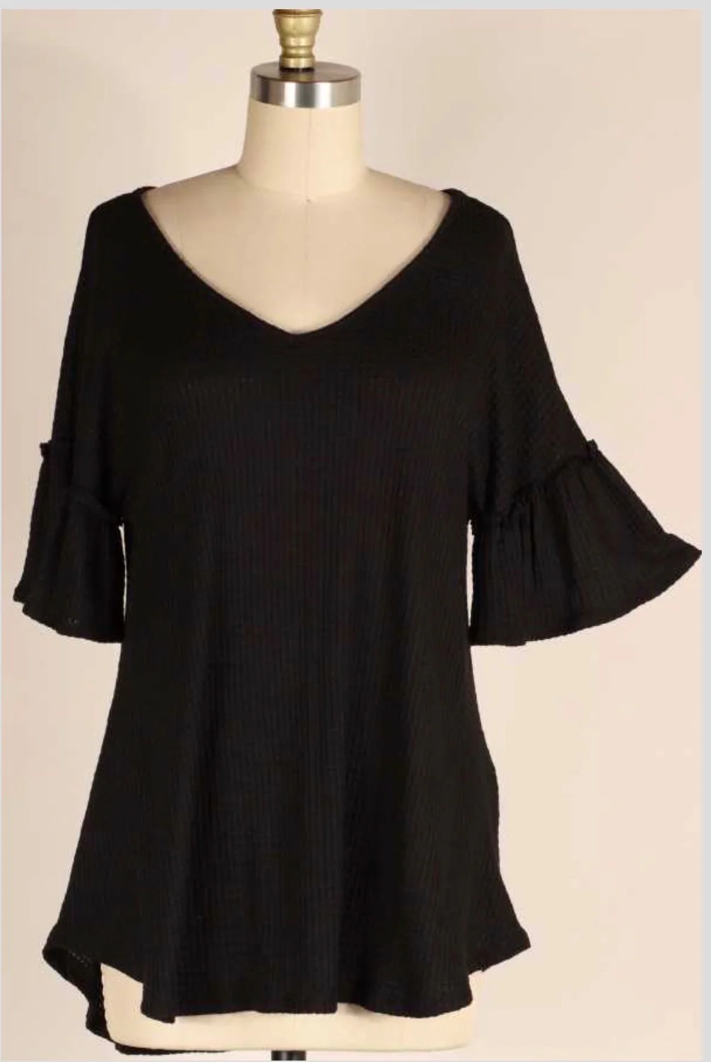 49 SSS-A {Forever Fling} Black Waffle Knit Bell Sleeve Top PLUS SIZE XL 2X 3X - Image 3