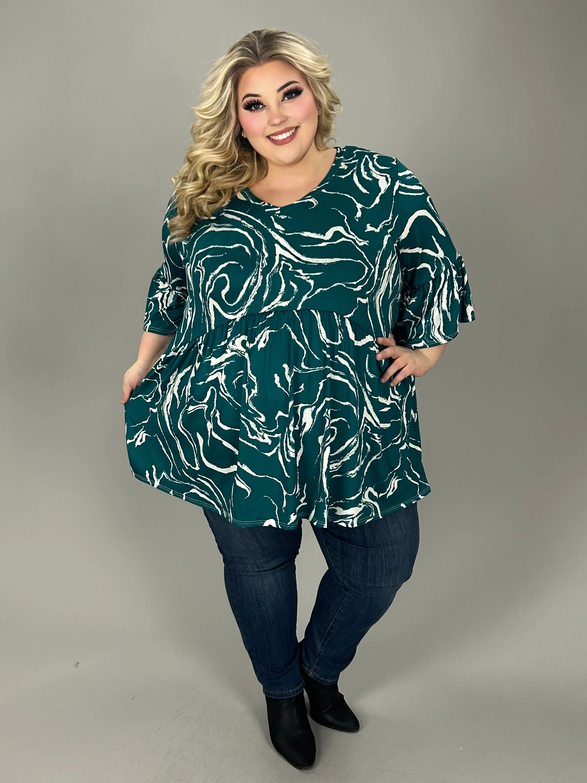 50 PSS {Your New Muse} Teal Swirl Babydoll V-Neck Top  EXTENDED PLUS SIZE 3X 4X 5X - Image 3