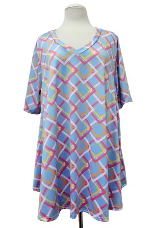 51 PSS {Made A Promise} Blue Square Print V-Neck Top EXTENDED PLUS SIZE 3X 4X 5X - Image 2
