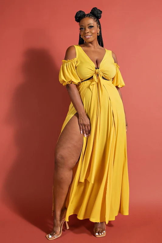 52 SET {Ready For Fame} Mustard 2 Piece Skirt Set PLUS SIZE 1X 2X 3X - Image 2