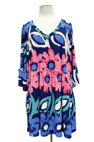 53 PQ {Floral Masterpiece} Navy Floral Babydoll Top EXTENDED PLUS SIZE 3X 4X 5X - Image 4