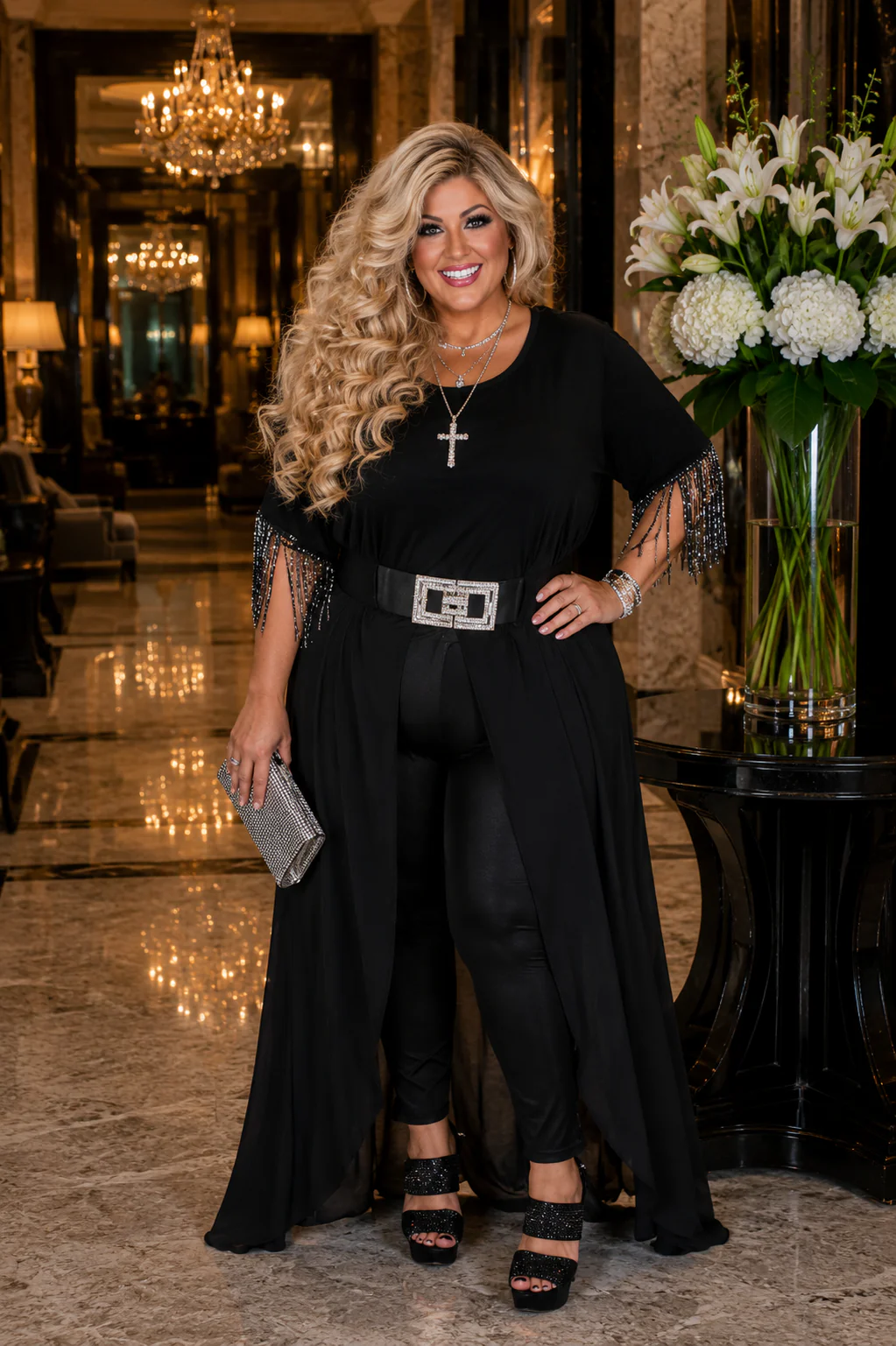 53 SD {Forgot About You} VOCAL Black Top w/ Studded Fringe Sleeves PLUS SIZE XL 2X 3X