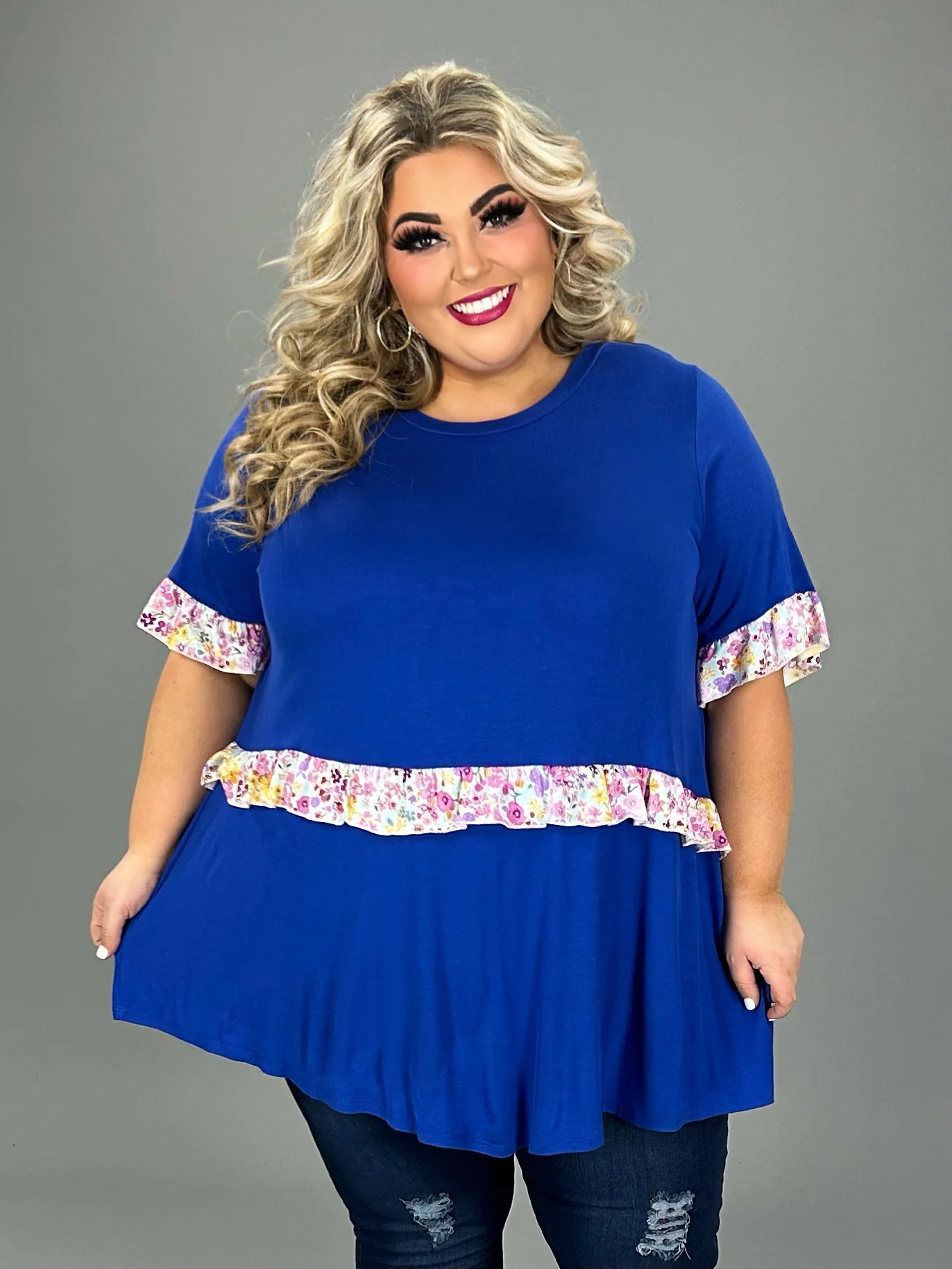 54 CP {Appreciate You} Royal Blue Floral Contrast Top EXTENDED PLUS SIZE 4X 5X 6X - Image 2