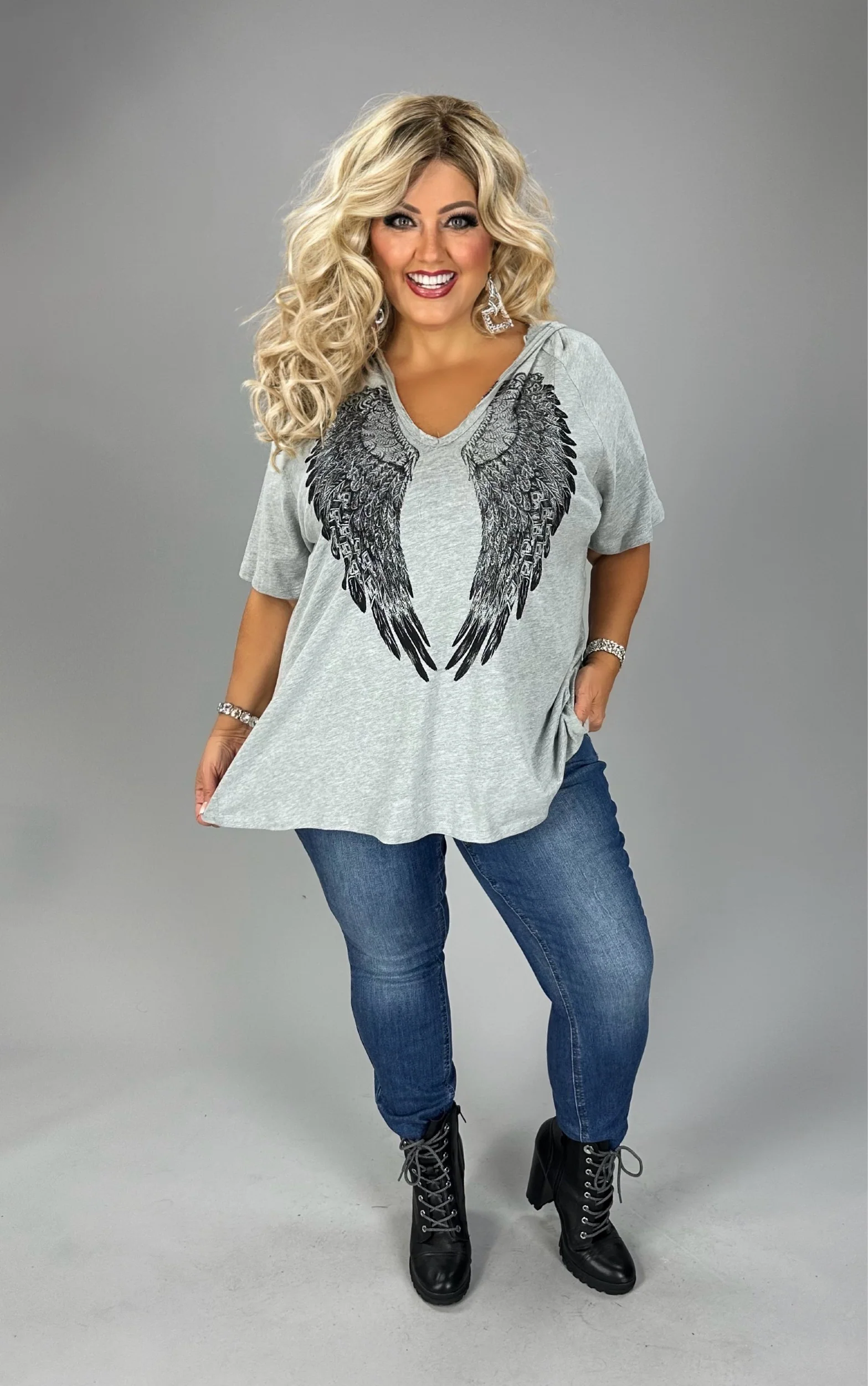 55 HD {Ready To Fly} VOCAL Heather Grey Angel w/ Cut Out Sleeves PLUS SIZE XL 2X 3X - Image 3