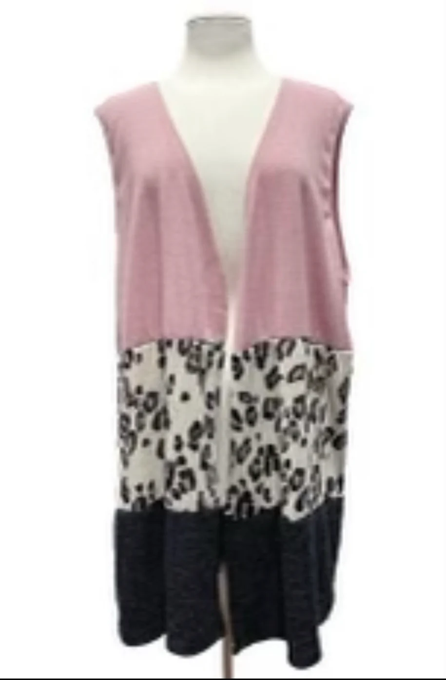 55 OT {All Of Me} Pink Leopard Charcoal Block Knit Vest EXTENDED PLUS SIZE 3X 4X 5X - Image 3