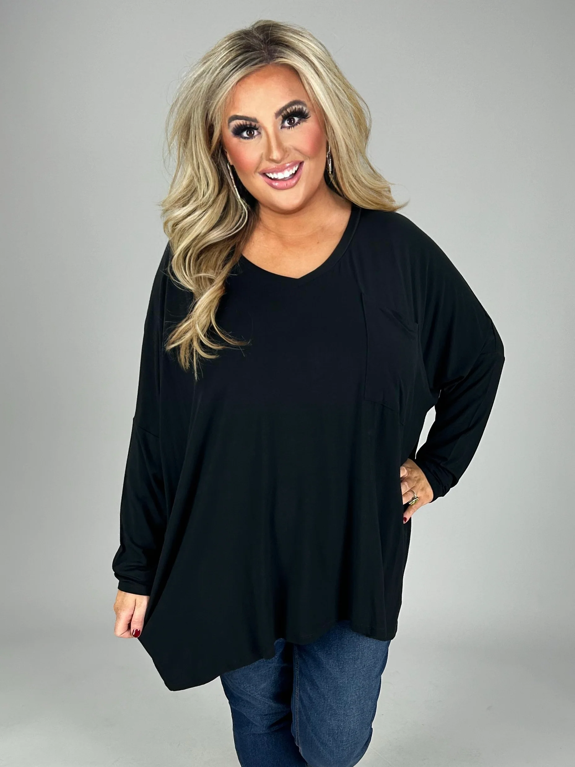 56 SLS {Rushing Love} Black V-Neck Dolman Sleeve Top PLUS SIZE 1X 2X 3X - Image 3