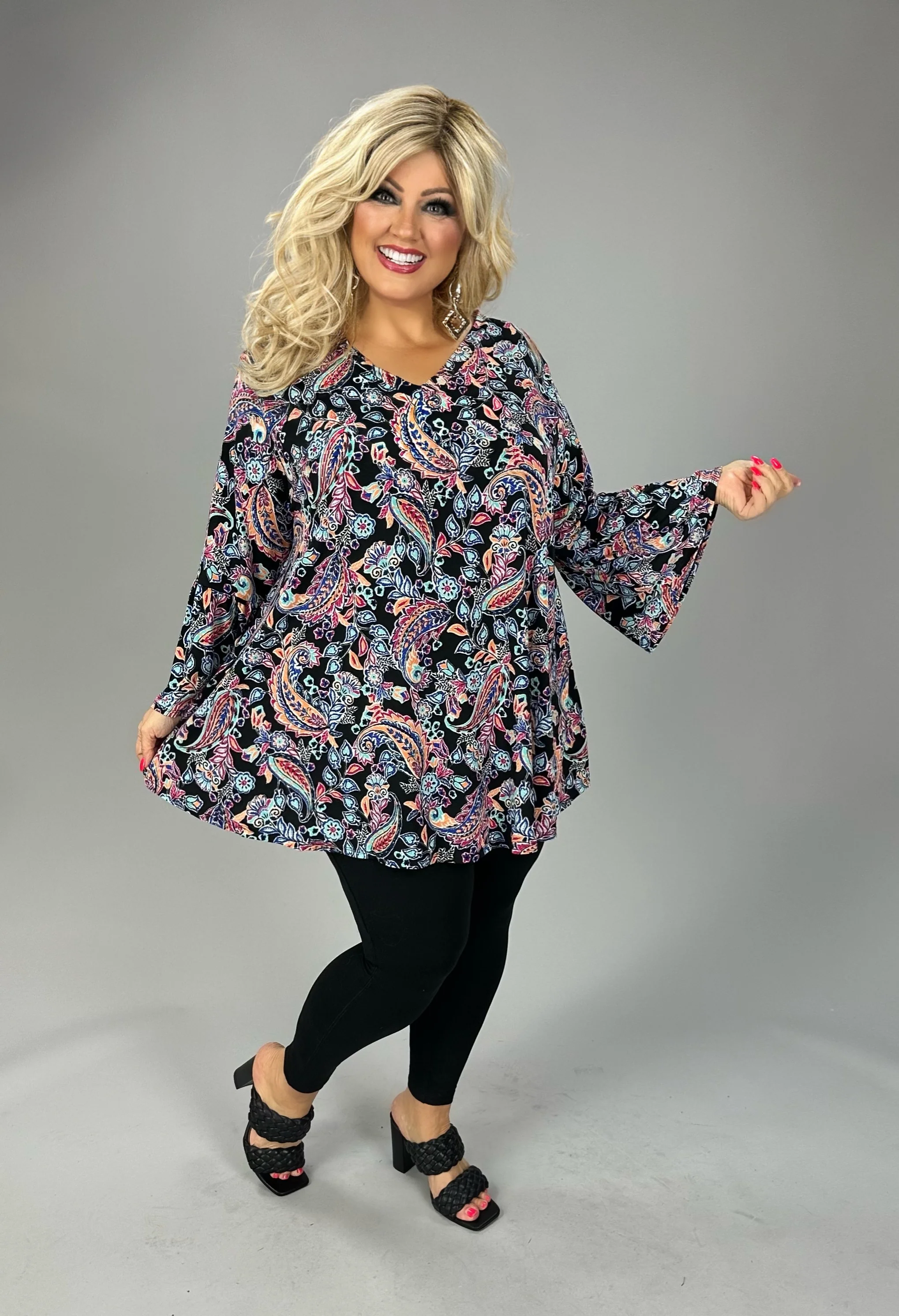57 PQ {All You Ever Wanted} Navy Paisley Print V-Neck Top EXTENDED PLUS SIZE 3X 4X 5X - Image 3