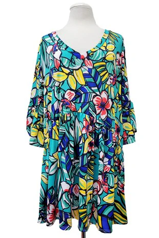 58 PSS {Making My Way} Green Floral Tulip Sleeve Top EXTENDED PLUS SIZE 3X 4X 5X - Image 2