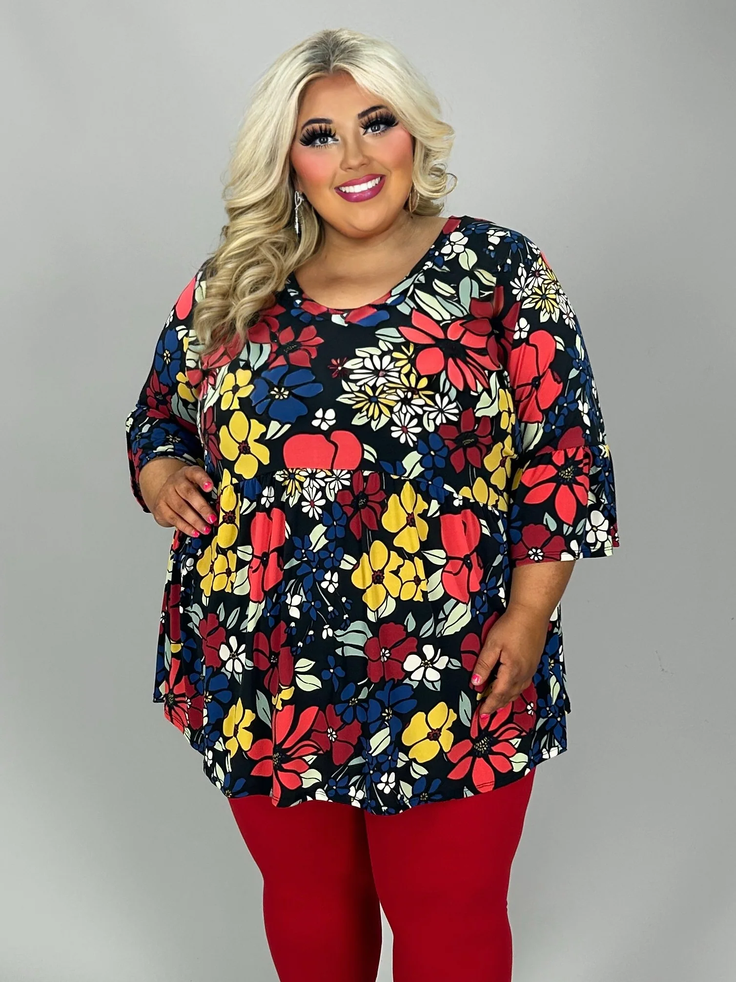 58 PSS {Striving For Excellence} Black Floral Babydoll Top EXTENDED PLUS SIZE 3X 4X 5X - Image 2