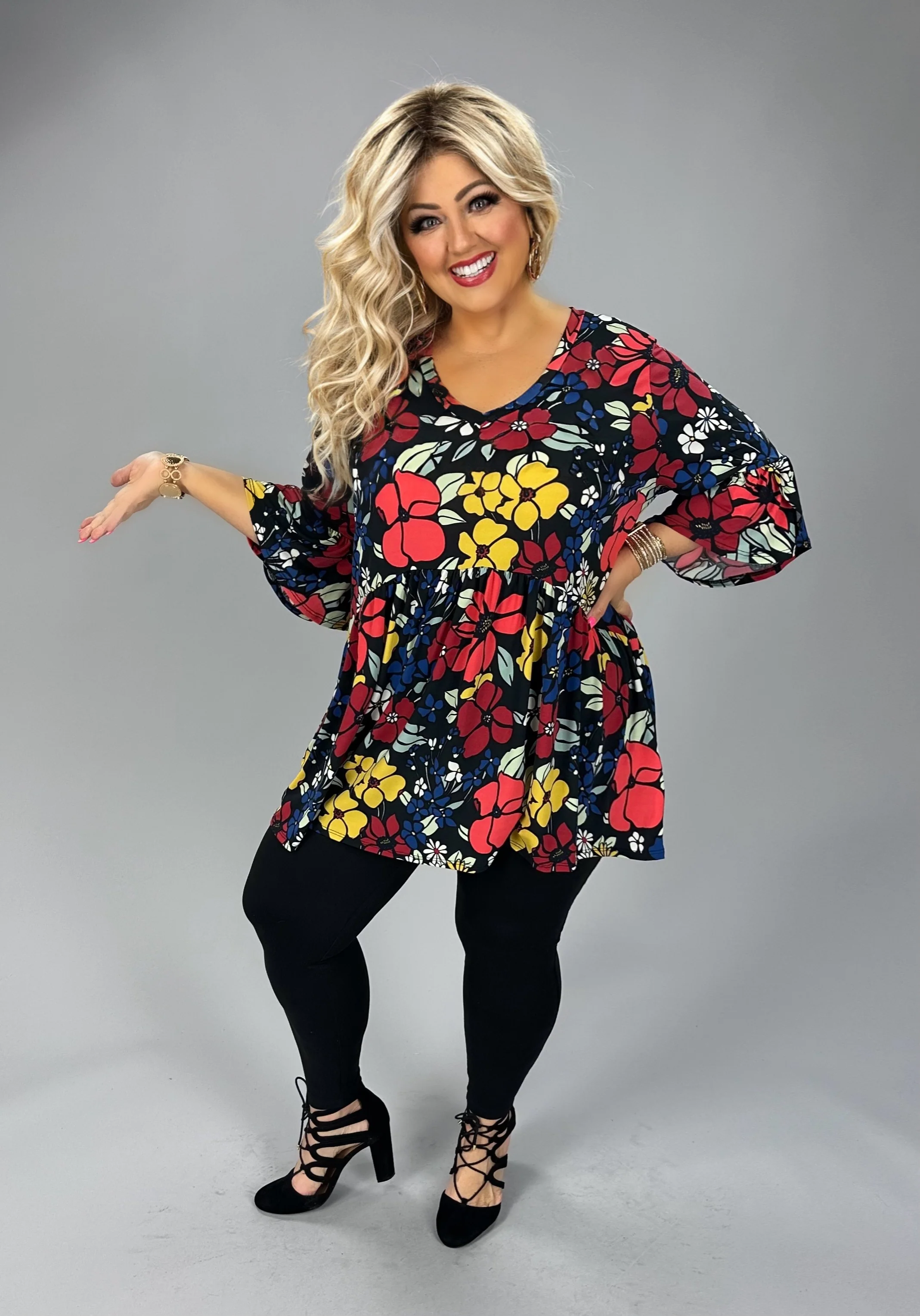 58 PSS {Striving For Excellence} Black Floral Babydoll Top EXTENDED PLUS SIZE 3X 4X 5X - Image 3