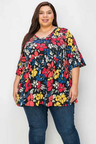 58 PSS {Striving For Excellence} Black Floral Babydoll Top EXTENDED PLUS SIZE 3X 4X 5X - Image 4