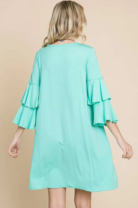 60 SQ {No Excuses} Mint V-Neck Tiered Sleeve Dress PLUS SIZE 1X 2X 3X - Image 3