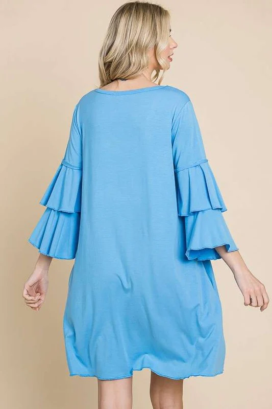 61 SQ {No Excuses} Spring Blue V-Neck Tiered Sleeve Dress PLUS SIZE 1X 2X 3X - Image 4
