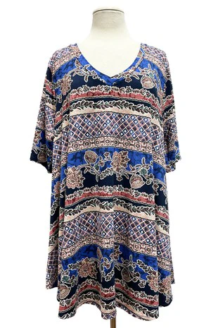 62 PSS {Best Case Scenario} Blue Floral Stripe Print Top EXTENDED PLUS SIZE 3X 4X 5X - Image 2